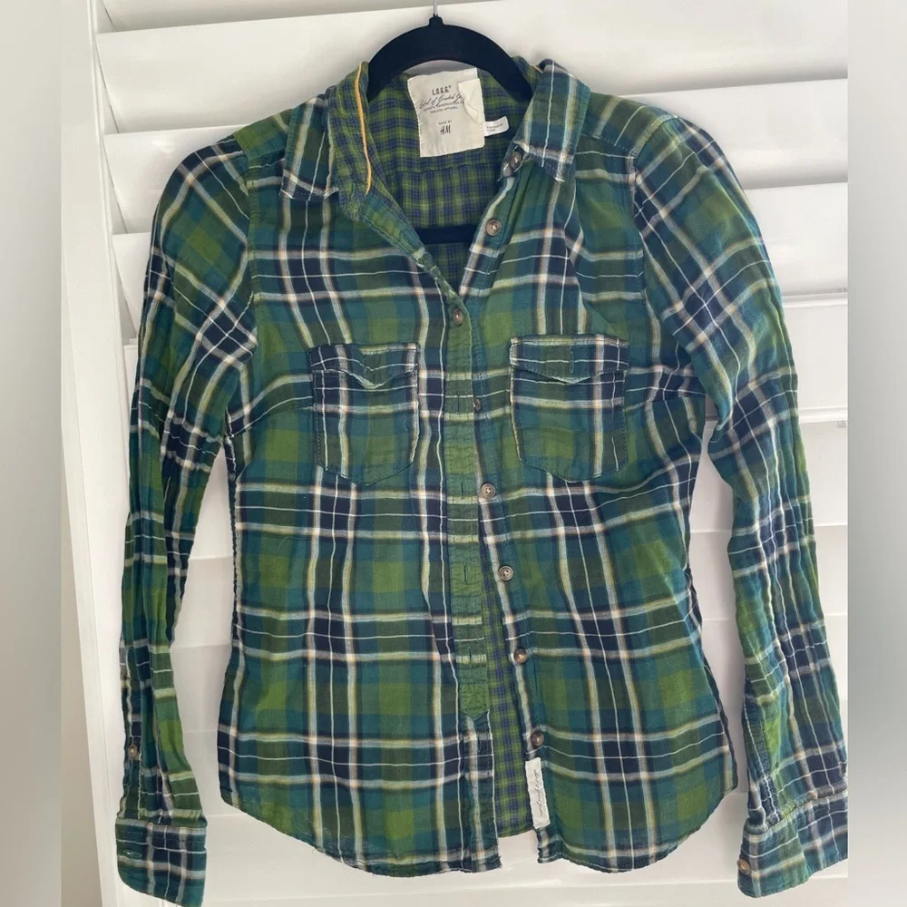 H&M Green Checkered Plaid Shirt - Picture 1 of 4